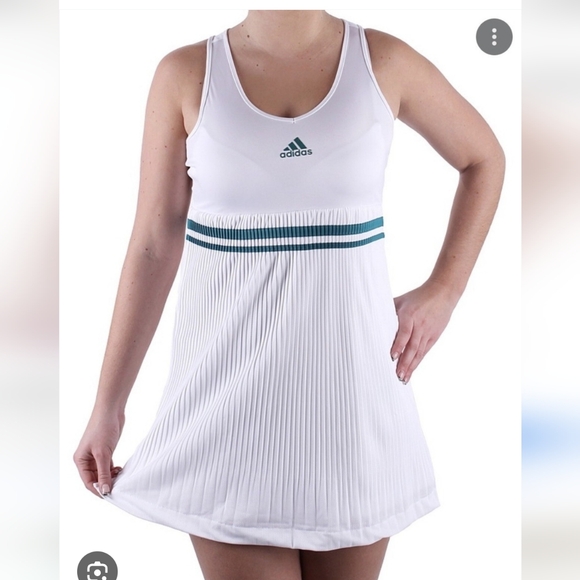 adidas Dresses & Skirts - Adidas White Mini Dress with Green Accents